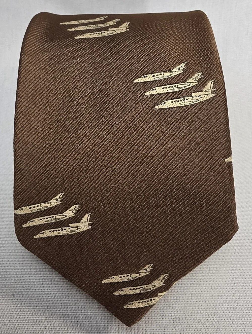 Retro Brown & Cream Airplane Motif Men's Tie